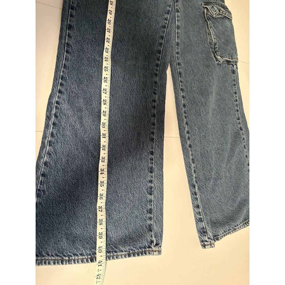 PacSun High Rise Wide Leg Cargo Jeans Medium Wash Denim - Picture 6 of 6